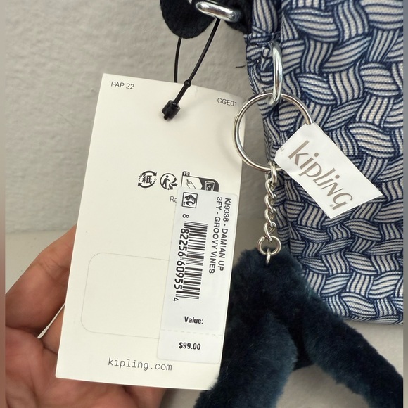 NWT Kipling  Damian Crossbody Shoulder Bag Navy White Adjustable Strap - Picture 7 of 12